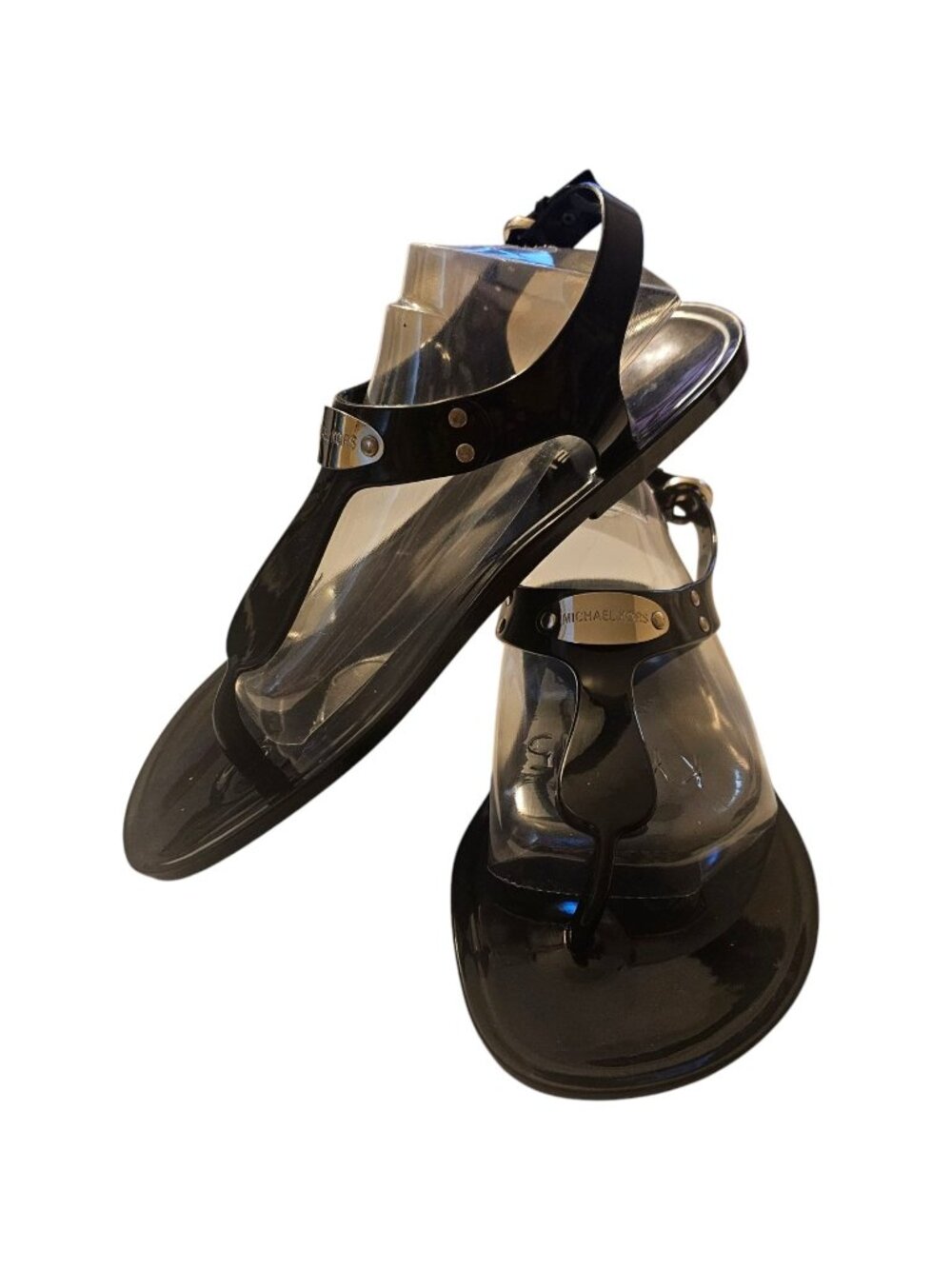 Michael Michael Kors Black Jelly Thong Branded Plate Flat Sandals, Sz 7